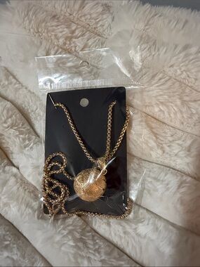 Gold Textured Sphere Pendant Necklace - Women Jewelry
